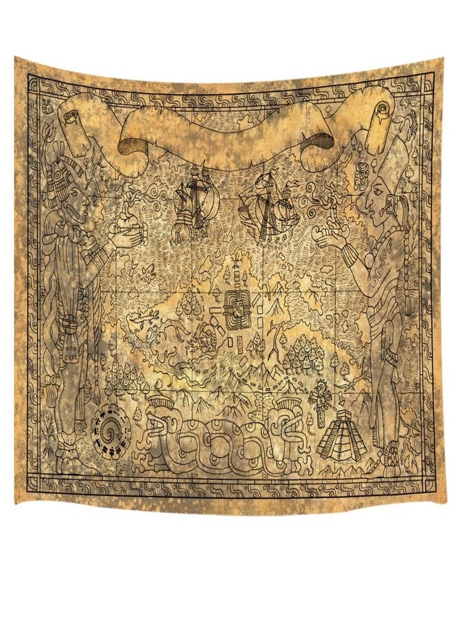 Wathon Ancient Mayan Civilization Tapestry - Vintage Aztec Map With Gods, Old Ships, Temple, Brown Symbols - Wall Hanging for Bedroom, Living Room, Dorm - Home Decor Mandala - 60X40 - Image 4